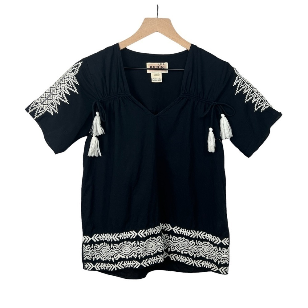 Pepin Anthropologie Embroidered Tassel Shirt